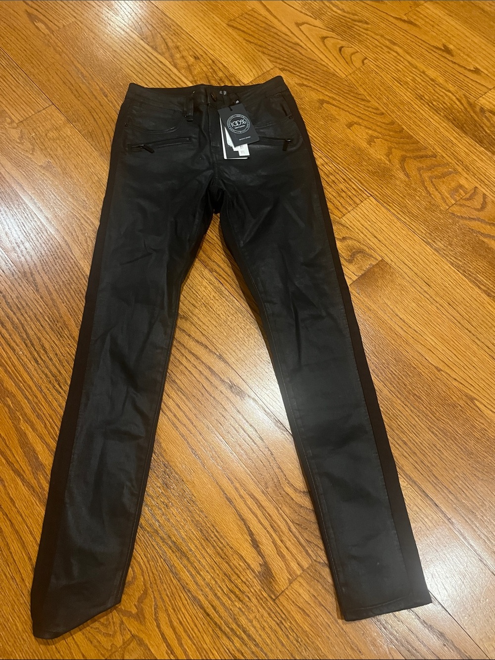 Karen Millen Black Coated Zip-Detail Skinny Jeans women size 4 NWT